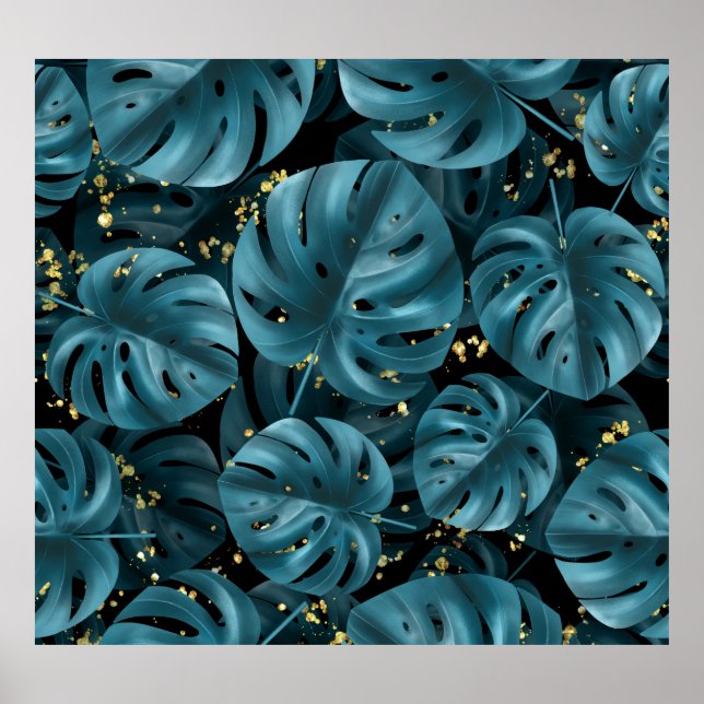 Póster Monstera Palm, Golden Splash Seamless. (Frente)