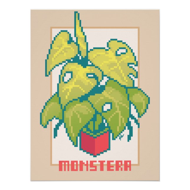 Póster Monstera Pixel Art (Anverso)