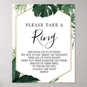 Póster Monstera Tropical Bridal Shower Ring Game