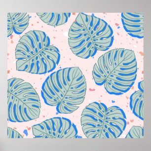 Póster Monstera tropical: Patrón de cosecha Terrazzo