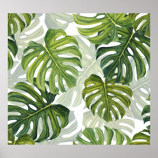 Póster Monstera verde acuarela tropical (Frente)