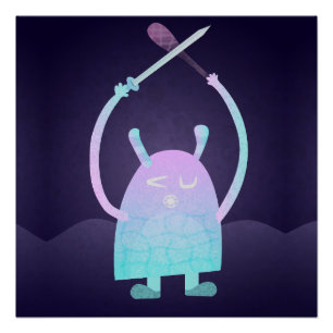 Póster Monstruo Azul Pequeño y Lindo