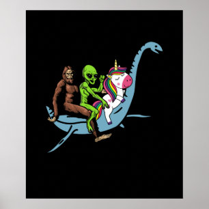 Póster Monstruo de Alien Bigfoot Unicorn Riding Loch Ness