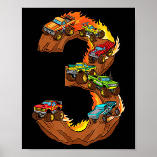 Póster Monstruo de cumpleaños de 3 años camioneta de 3 añ