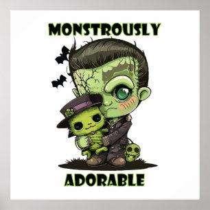 Póster Monstruo de Frankenstein lindo con peluche