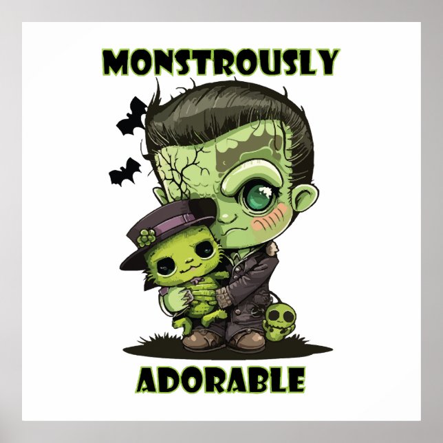 Póster Monstruo de Frankenstein lindo con peluche (Frente)