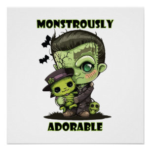 Póster Monstruo de Frankenstein lindo con peluche