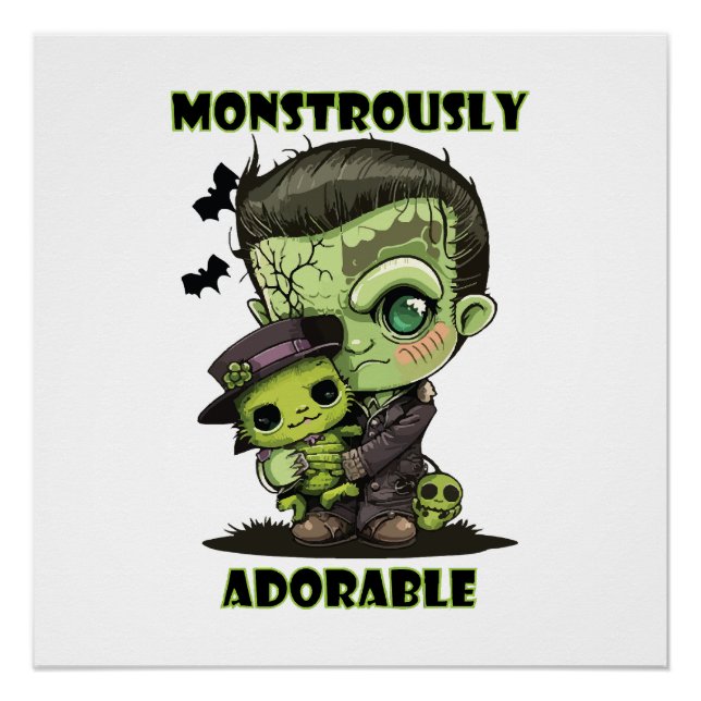 Póster Monstruo de Frankenstein lindo con peluche (Anverso)