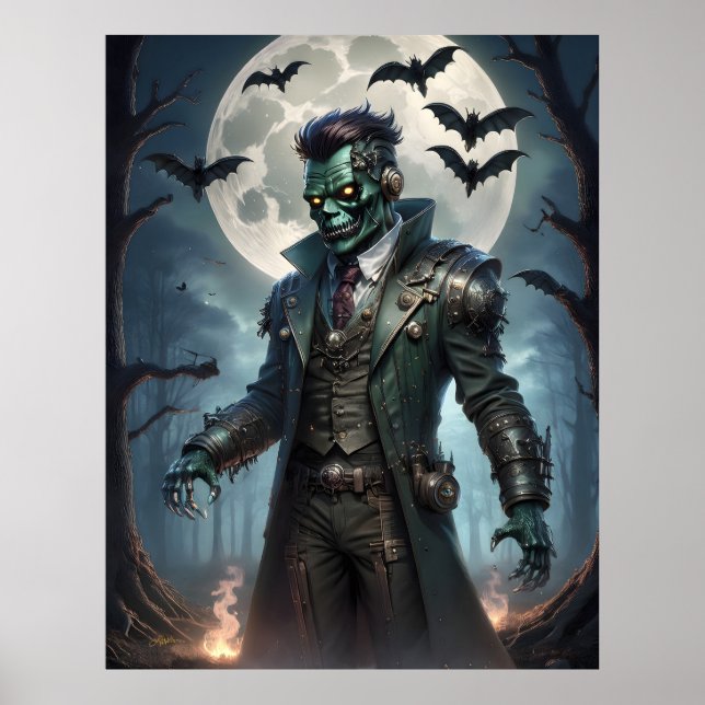 Póster Monstruo de Halloween Steampunk Frankenstein (Frente)