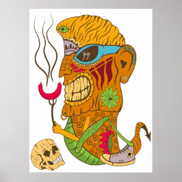 Póster Monstruo de la parrillada Tiki con salchicha y crá