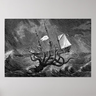 Póster Monstruo del mar de calamar gigante de Kraken