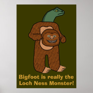 Póster Monstruo divertido de Bigfoot Loch Ness