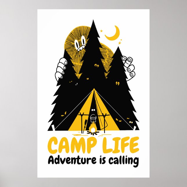 Póster Monstruo Divertido de Camping – Aventura de Vida e (Frente)