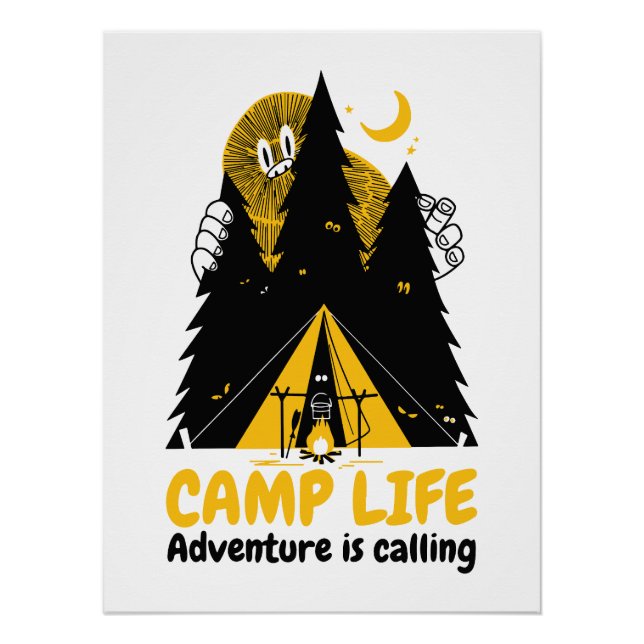 Póster Monstruo Divertido de Camping – Aventura de Vida e (Anverso)