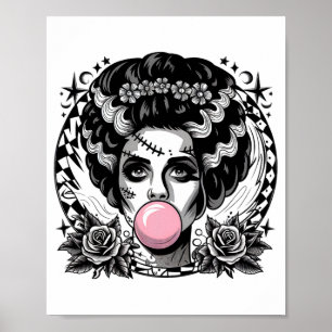 Póster Monstruo Frankenstein Y Gracioso Goma De Burbuja D