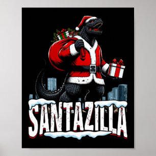 Póster Monstruo japonés de Santazilla Kaiju Santa Navidad