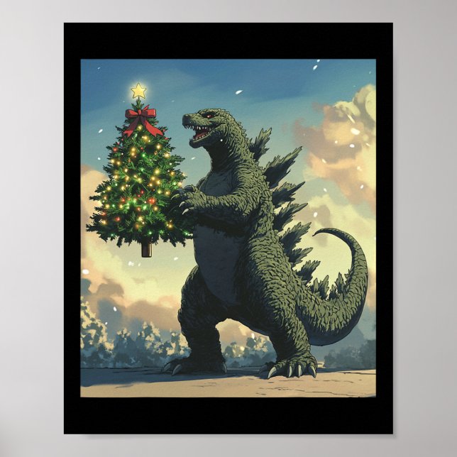 Póster Monstruo japonés Kaiju lleva árbol de Navidad  (Frente)