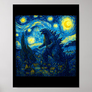 Póster Monstruo japonés Kaiju Van Gogh Noche estrellada