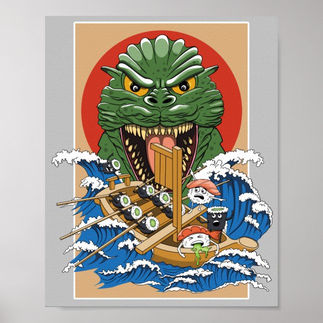 Póster Monstruo japonés Sushi Lover (Frente)