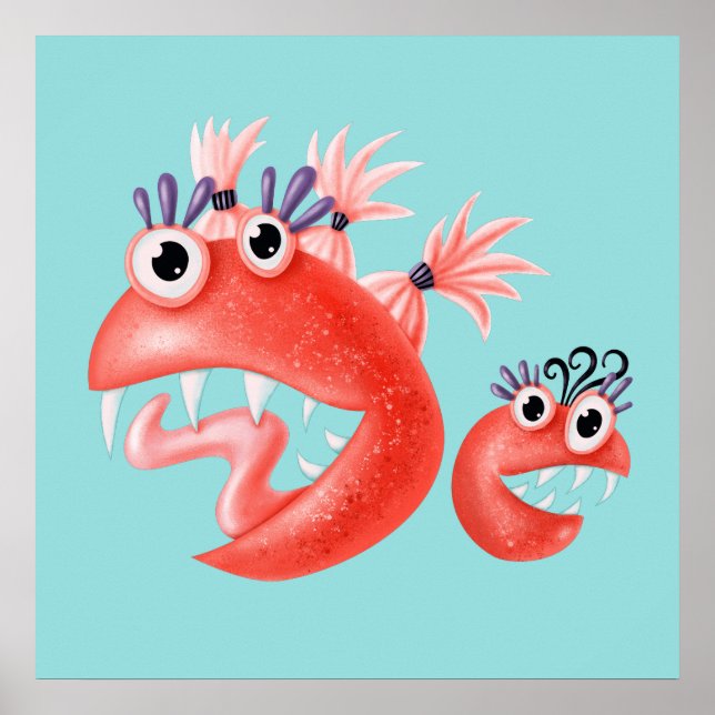 Póster Monstruo loco niños graciosos (Frente)