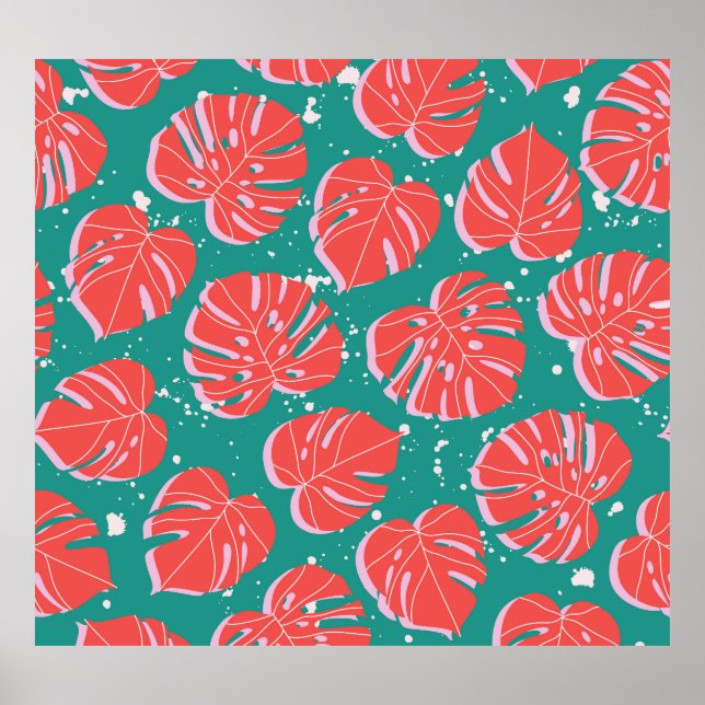 Póster Monstruo rojo: patrón tropical verde (Frente)