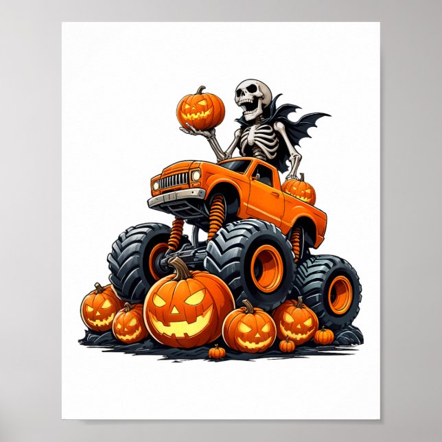 Póster Monstruo Skeleton Truck Halloween Calabaza Ki (Frente)