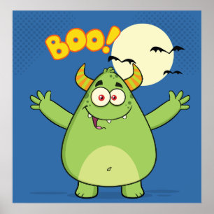 Póster Monstruo Verde Lindo Halloween Boo