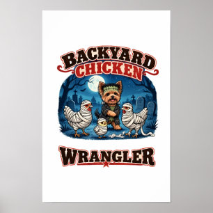 Póster Monstruo Yorkie y gallinas momia Halloween