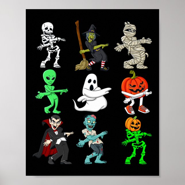 Póster Monstruos de Halloween Naranja Justicia Skeleton B (Frente)