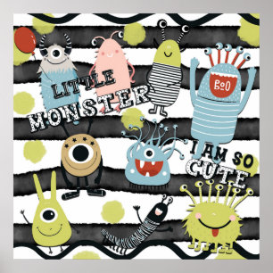 Póster Monstruos Pequeños y Lindos Chic Moderno Raya de A