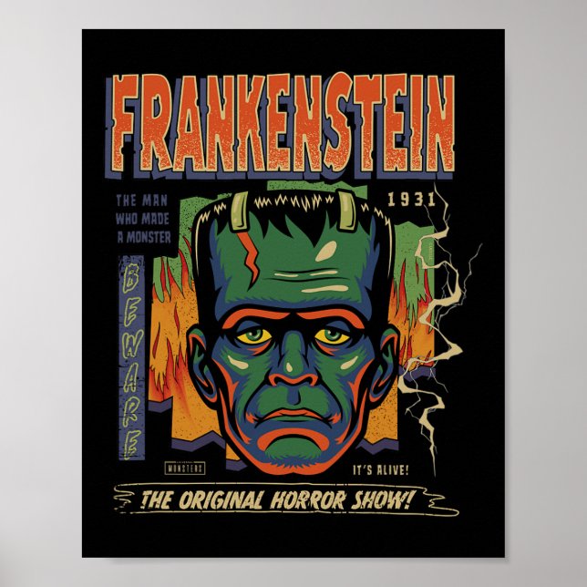 Póster Monstruos universales Frankenstein Vintage Hallowe (Frente)