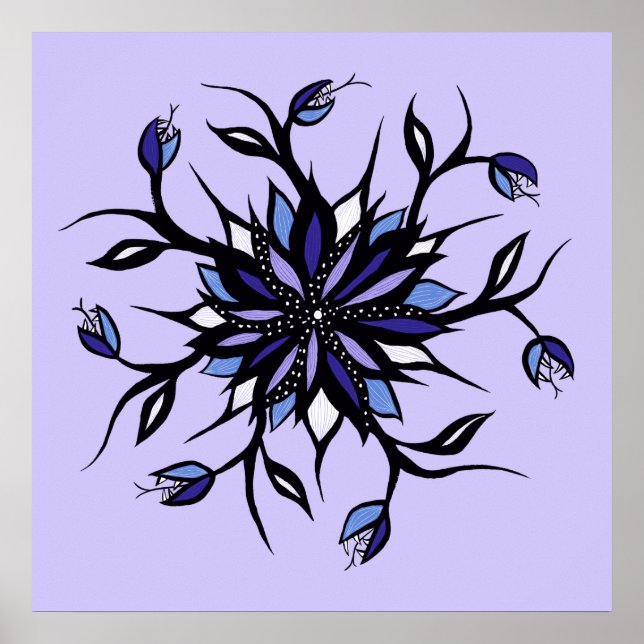 Póster Monstruos Y Dientes De Mandala Con Flores Góticas (Frente)