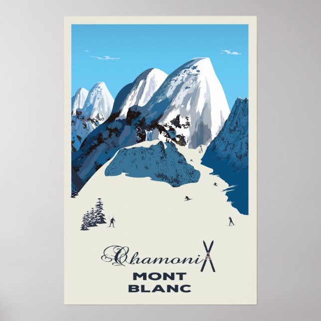 Póster Mont Blanc, Chamonix, esquí (Frente)