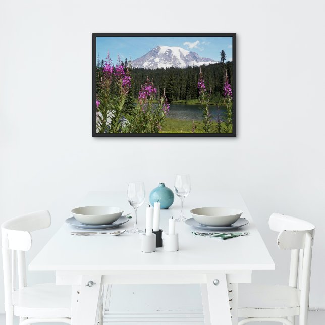 Póster Mont Rainier y Flores Silvestres Fotografía Glossy (In Situ)