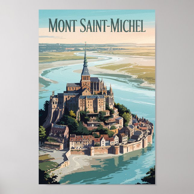Póster Mont-Saint-Michel France Illustration Travel Art (Frente)