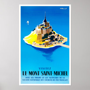 Póster Mont Saint Michel France vintage travel Poster