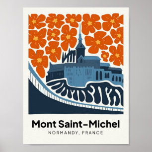 Póster Mont Saint Michel Francia abstracto viaje floral