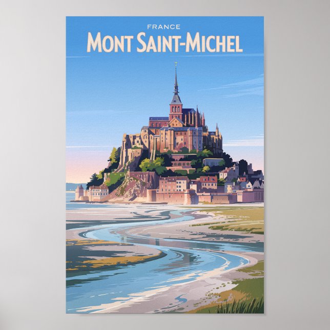 Póster Mont Saint Michel Illustration Travel Art Vintage (Frente)
