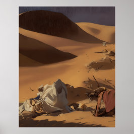 Póster Monta un desierto y un árbol con objetos