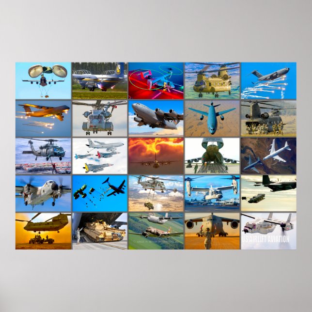 PÓSTER "MONTAJE" DE AVIACIÓN AÉREA ESTADOUNIDENSE (Frente)