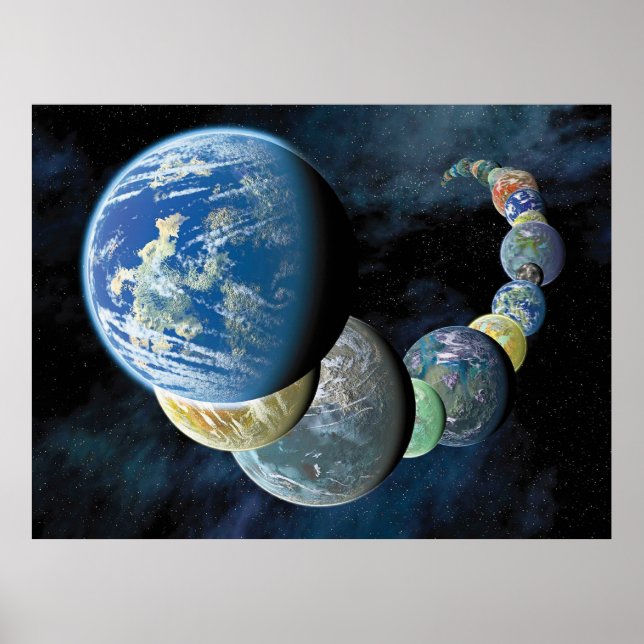Póster Montaje de planetas alienígenas de Nuevos Mundos E (Frente)