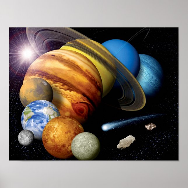 Póster Montaje de planetas del sistema solar de NASA JPL  (Frente)