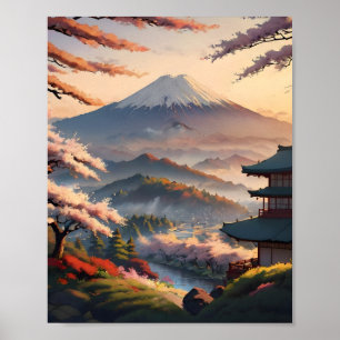 Póster Montaña al amanecer Un paisaje japonés sereno
