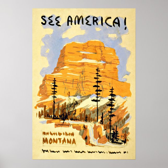 Póster Montana America Vintage Travel (Frente)