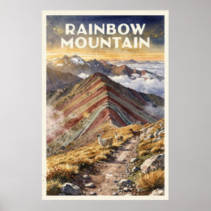 Póster Montaña Arcoíris Perú Viaje Vintage