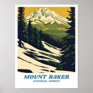 Póster Montaña Baker ilustracion Forestal Nacional retro 