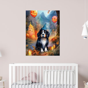Póster Montaña Bernesa de Halloween con calabazas aterrad