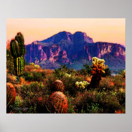 Póster Montaña Cacti Y Púrpura En El Desierto Sonorano De