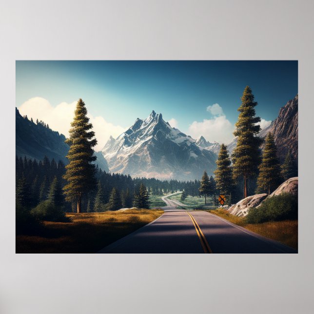 Póster Montaña con pinos (Frente)