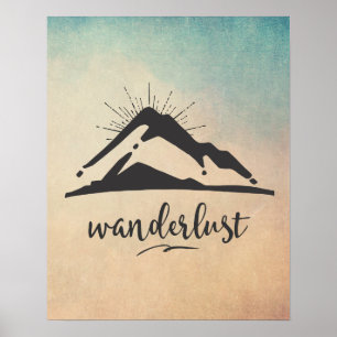 Póster Montaña con Sunrays - Tipografía de Wanderlust